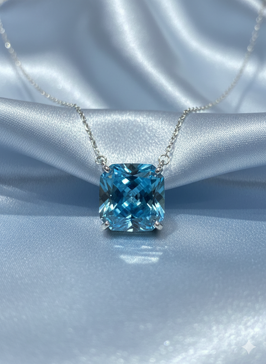 Aqua Crystal Solitaire Necklace